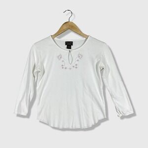 Vintage Y2K Abercrombie Fitch L/s Shirt Womens S White Floral Keyhole Boho